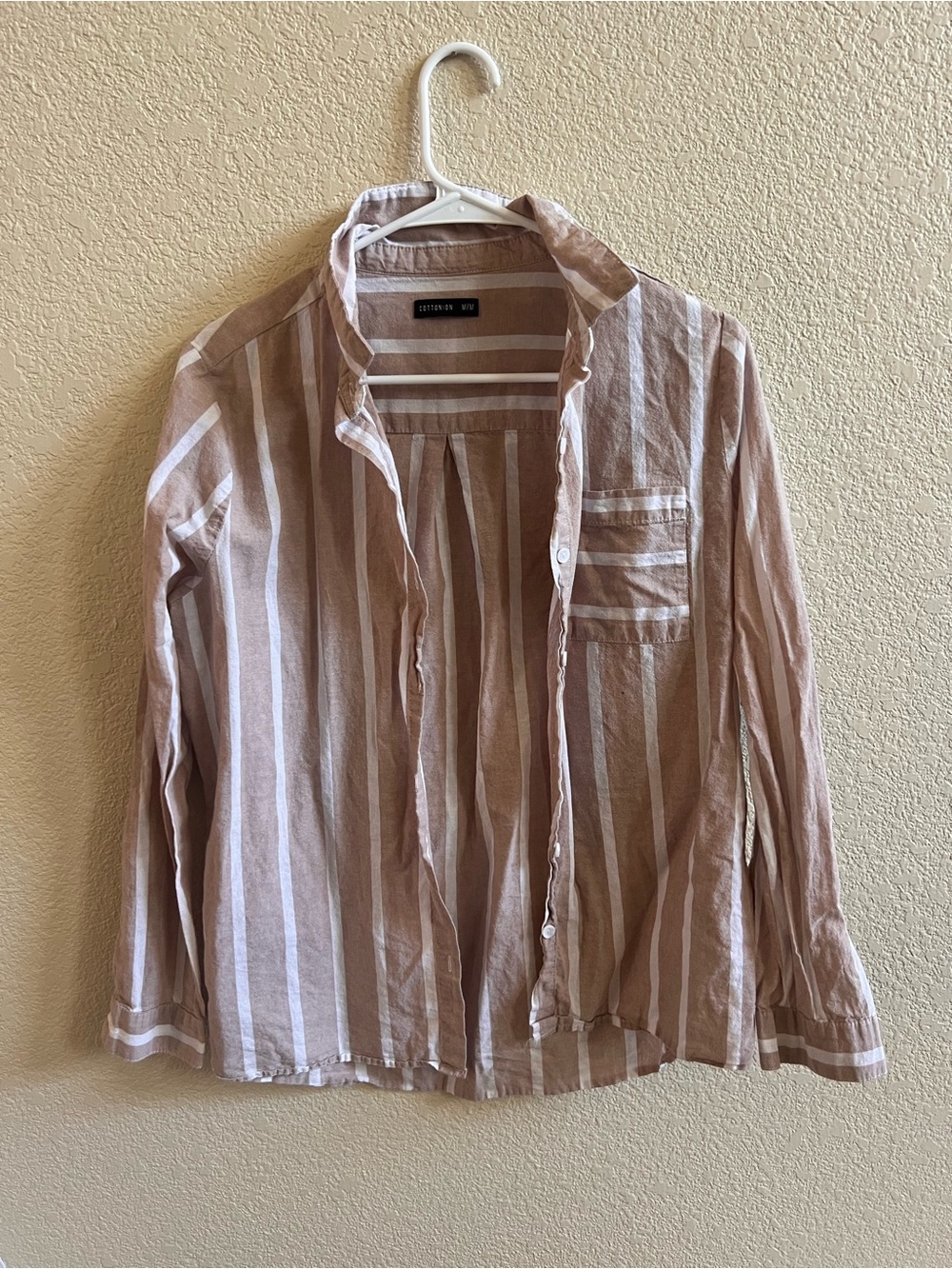 Cotton On Beige & White Striped Button-Up Shirt
